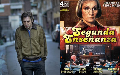 Javier Bardem em Biutiful e poster de Segunda Enseñanza